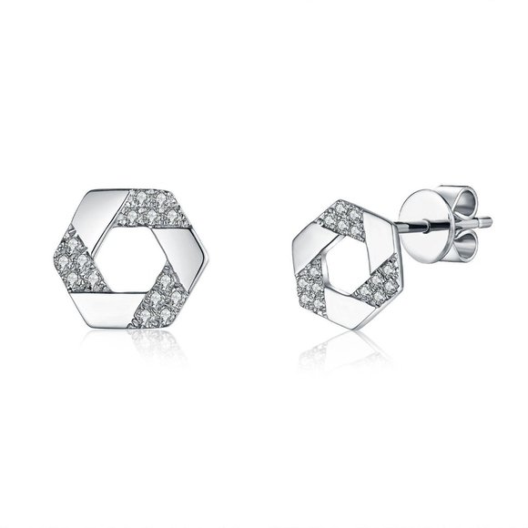 Real Diamond Hexagon Shape Little Stud Earrings
